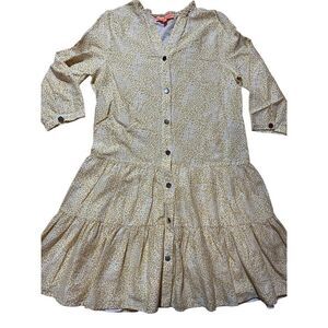 Vilagallo golden yellow cheetah print tiered peasant dress womens sz M
